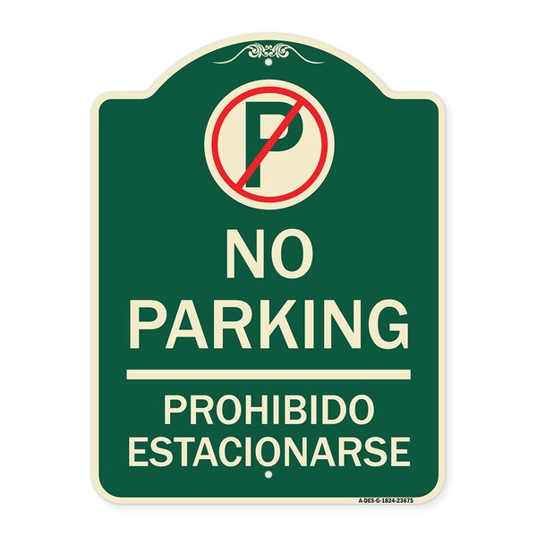 No Parking Prohibido Estacionarse W/ No Parking Heavy-Gauge Aluminum Sign, 24" x 18", G-1824-23675